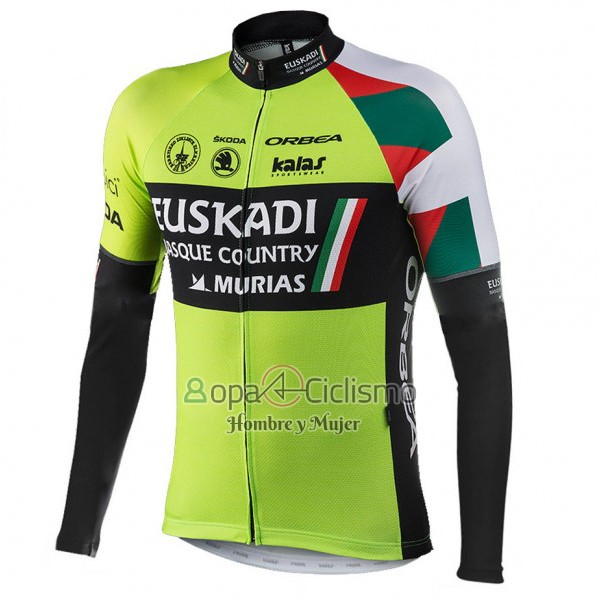 Euskadi Ropa Ciclismo Culotte Largo 2017 Hombre Mangas Largas Negro y Verde